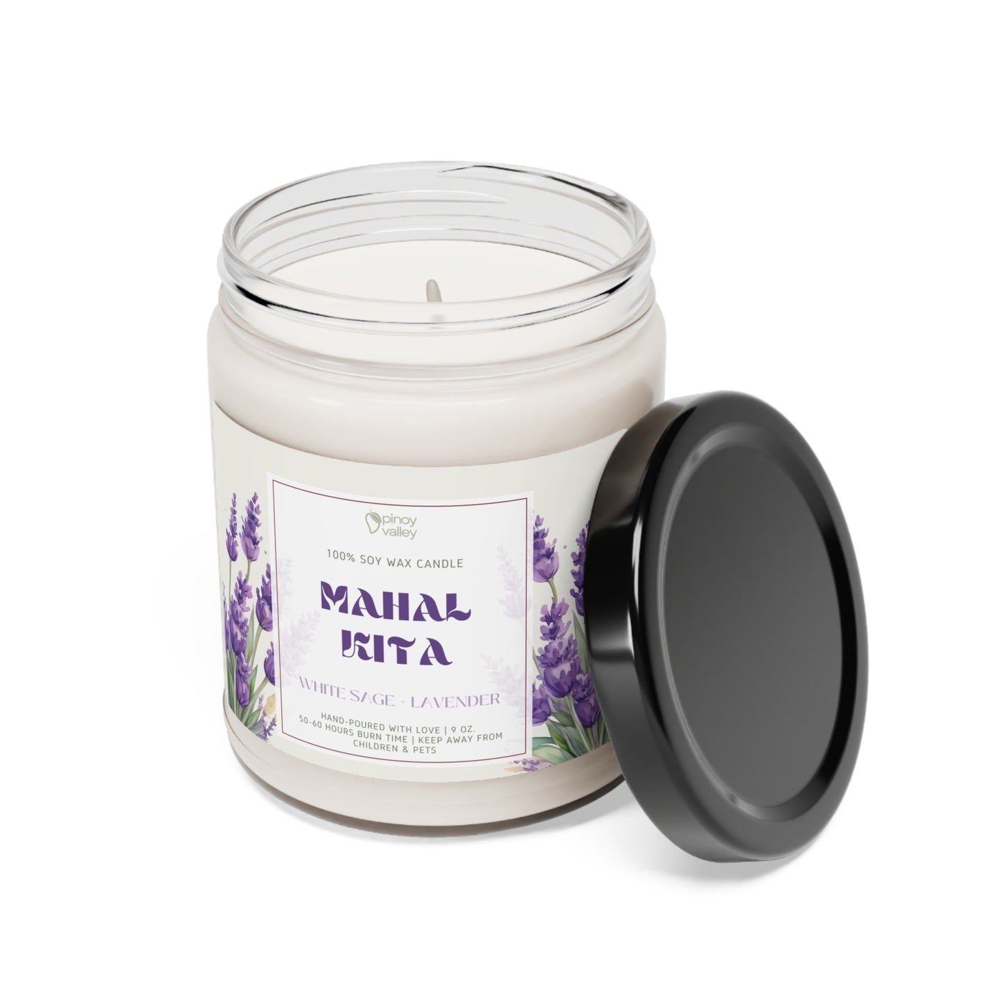 "Mahal Kita" (I Love You) Scented Soy Candle, 9oz (White Sage + Lavender)