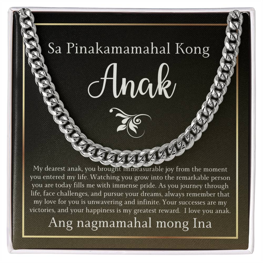 "Sa Pinakamamahal Kong Anak" Cuban Link Chain Necklace - A Love Message from Mother to Son (Tagalog and English)