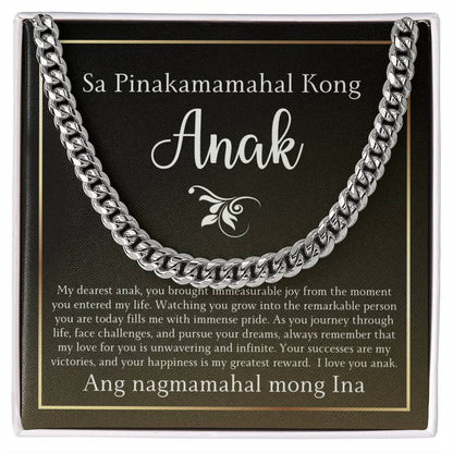 "Sa Pinakamamahal Kong Anak" Cuban Link Chain Necklace - A Love Message from Mother to Son (Tagalog and English)