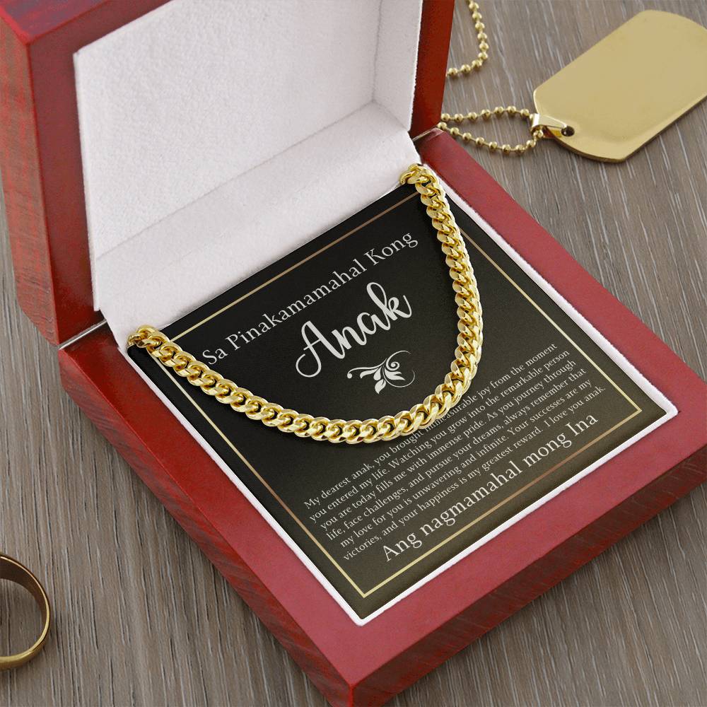 "Sa Pinakamamahal Kong Anak" Cuban Link Chain Necklace - A Love Message from Mother to Son (Tagalog and English)